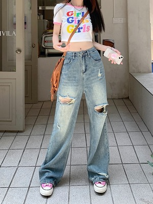 Plus Size Loose Ripped Jeans