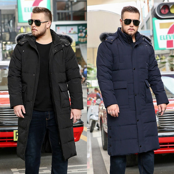 Plus Size Men’s Down Fur Hood Long Length Winter Jacket