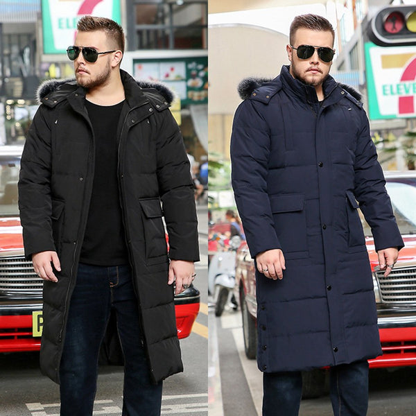 Plus Size Men's Down Fur Hood Long Length Winter Jacket – Pluspreorder