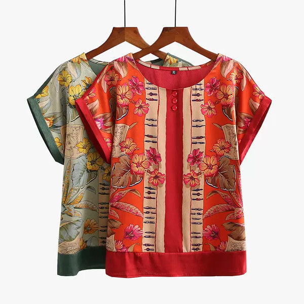 Plus Size Mixed Print Fabric Top