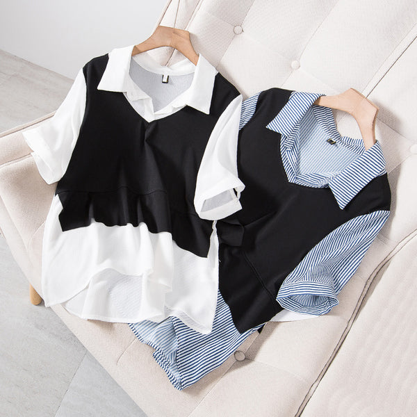 Plus Size Mock 2 Piece Shirt Blouse