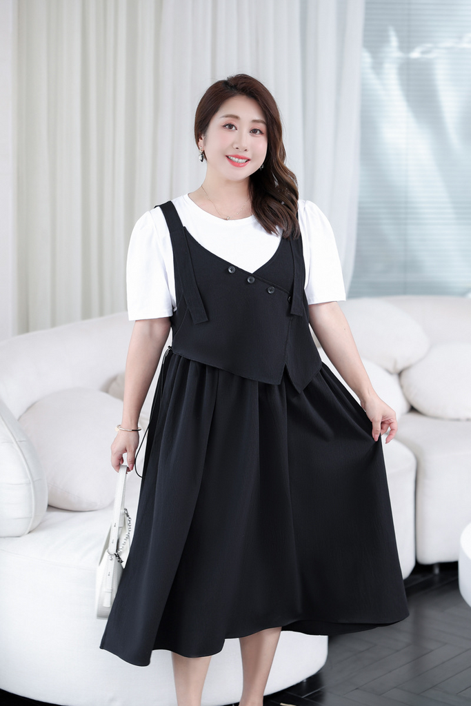 Plus Size Mock 2 Piece Korean Midi Dress Extra Big Size Pluspreorder