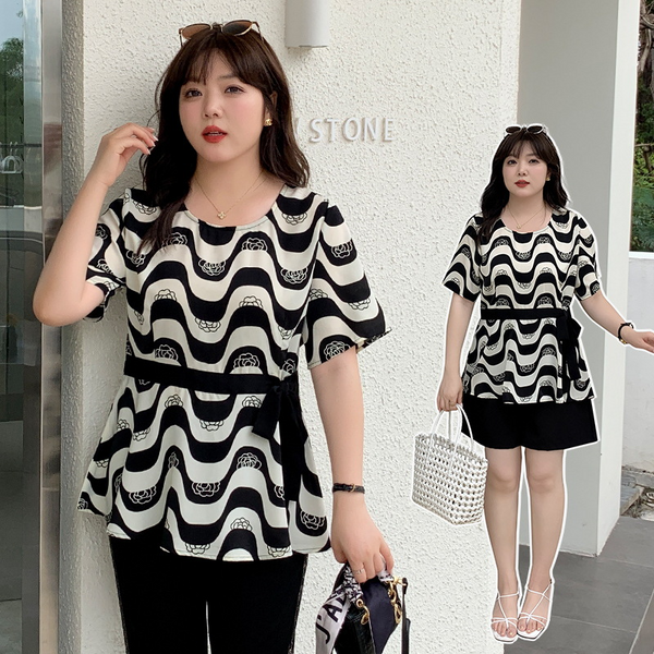 Plus Size Monochrome Chiffon Blouse (EXTRA BIG SIZE)