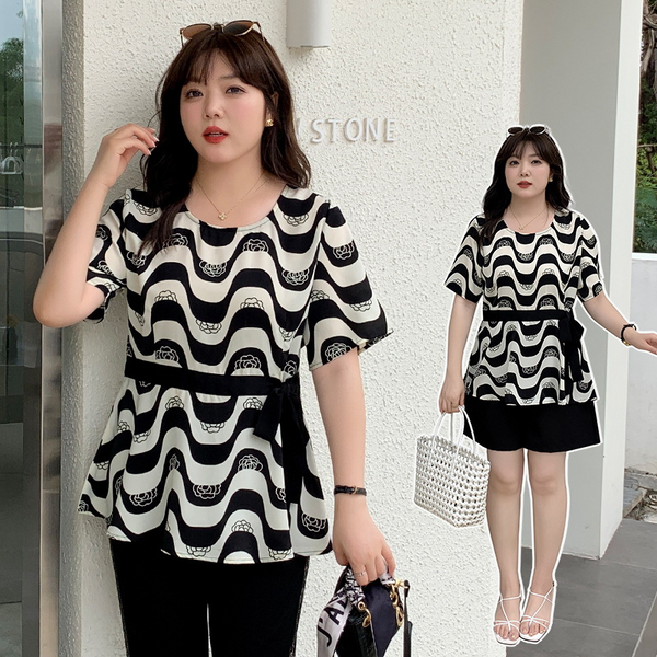 Extra Size Plus Size Monochrome Chiffon Blouse (EXTRA BIG SIZE) β Pluspreorder