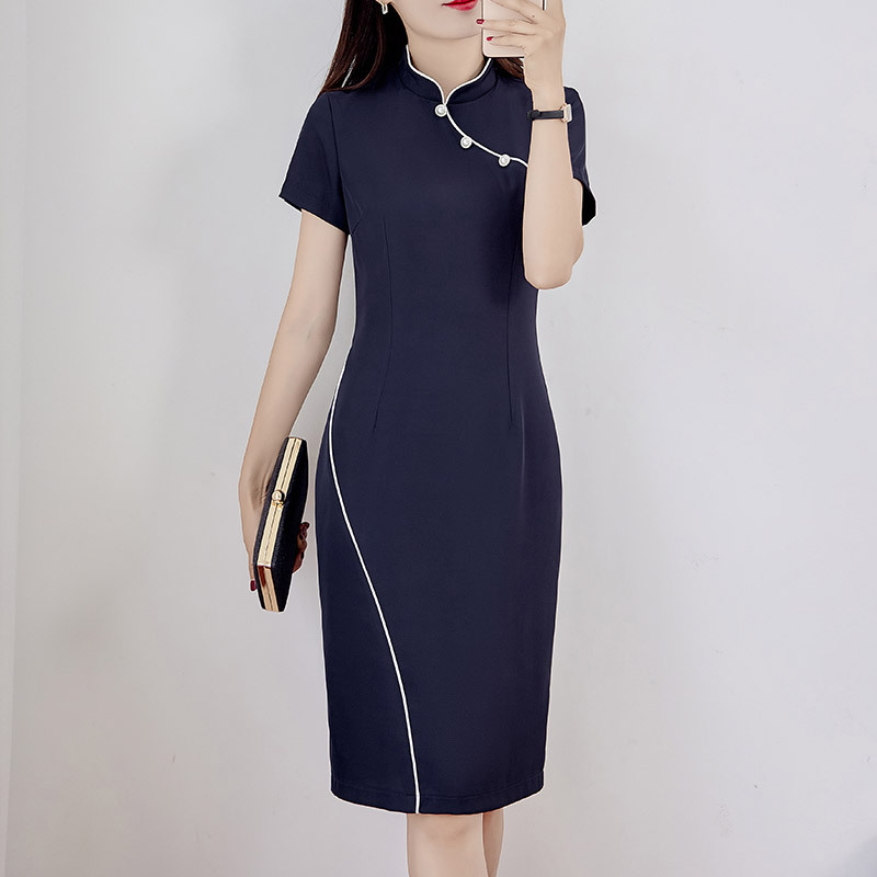 Plus Size Navy Cheongsam Shift Dress