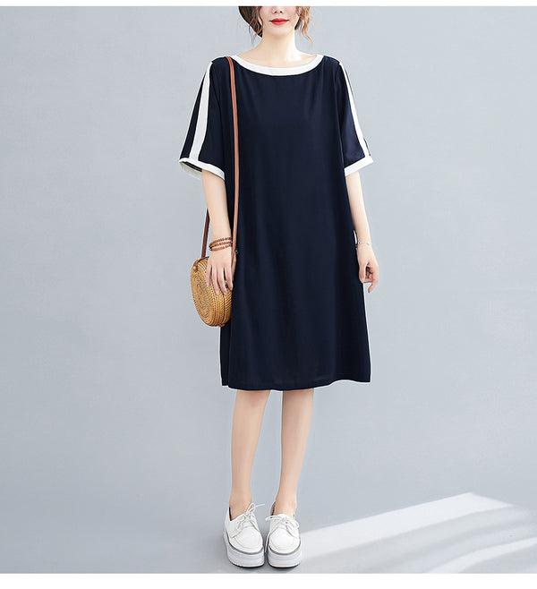 Plus Size Navy Colour Block Shift Dress (EXTRA BIG SIZE)