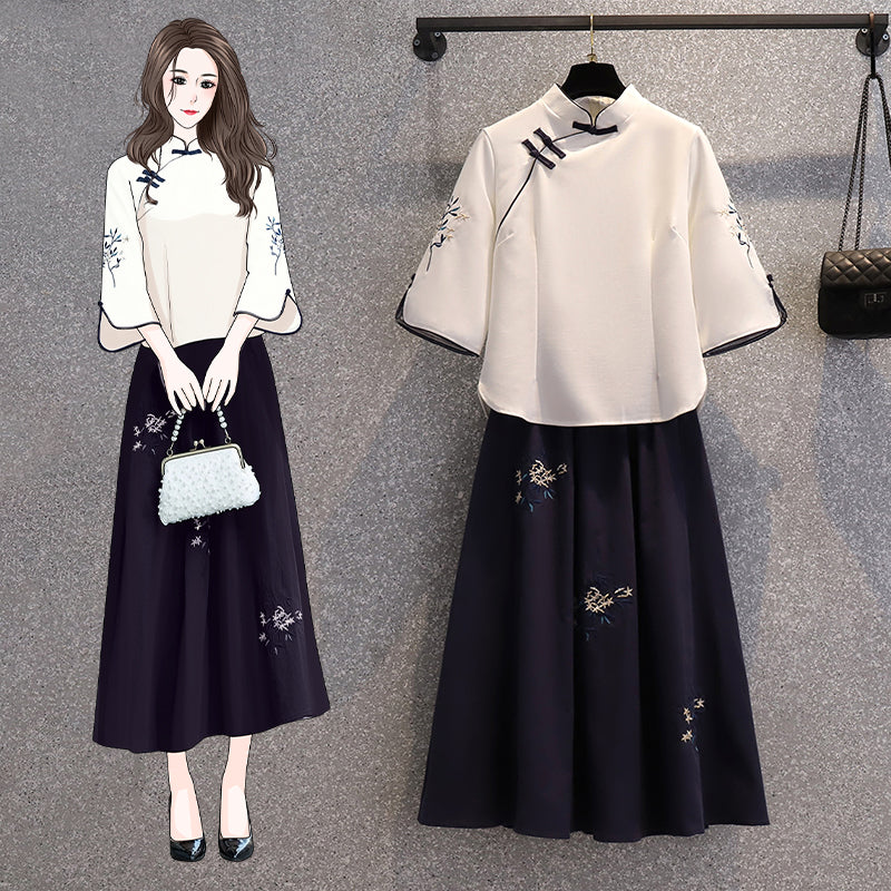 Plus Size Cheongsam Blouse and Oriental Skirt