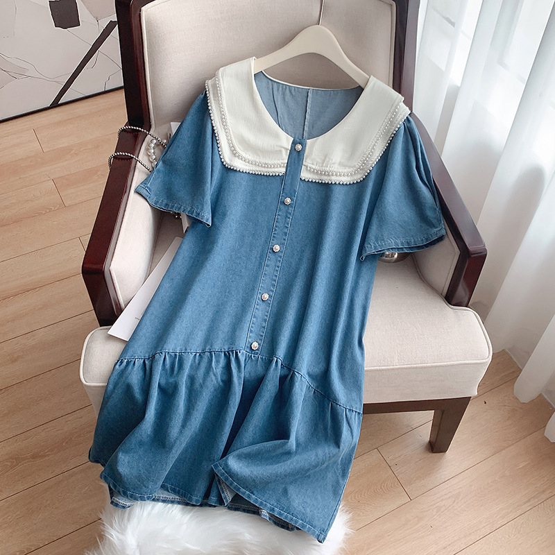 Plus Size Pearl Denim Collar Dress (EXTRA BIG SIZE)