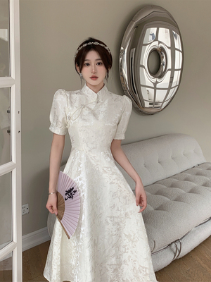Plus Size Pearl White Cheongsam Dress