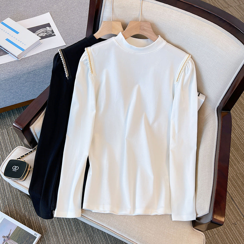 Plus Size Pearl High Neck Long Sleeve Top