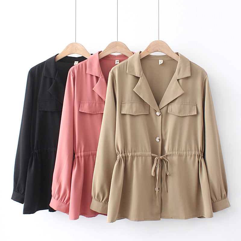 Plus Size Peplum Long Sleeve Shirt Blouse (EXTRA BIG SIZE)