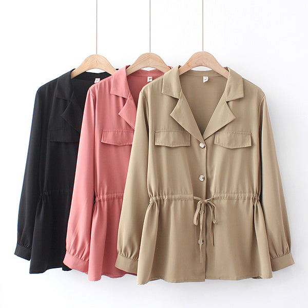 Plus Size Peplum Long Sleeve Shirt Blouse (EXTRA BIG SIZE)