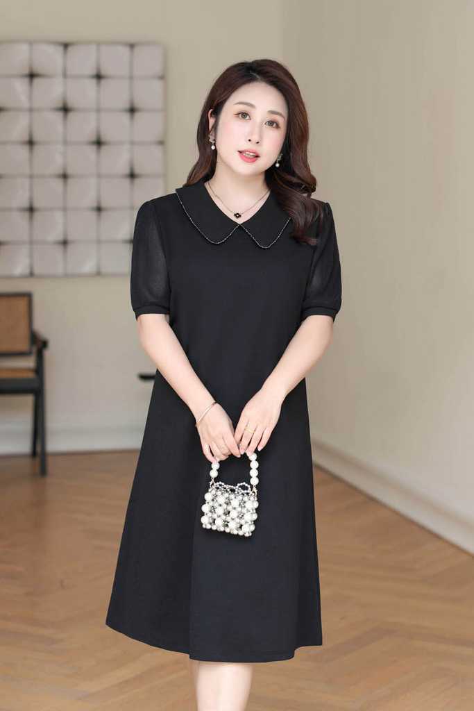 Plus Size Peterpan Collar Jewel Shirt Dress Extra Big Size