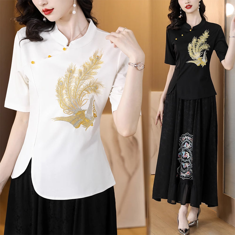 Plus Size Phoenix Cheongsam Short Sleeve Blouse