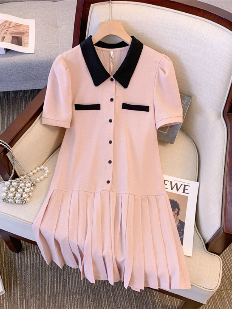 Plus Size Pink Chanelesque Pleat Shirt Dress