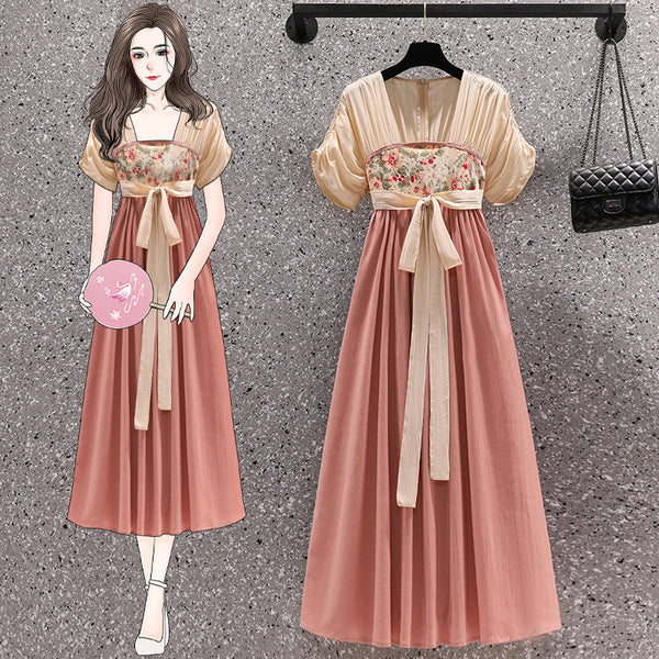 Plus Size Pink Hanbok Midi Dress