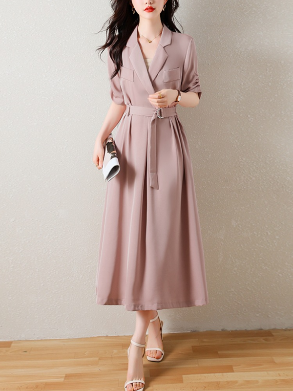 Plus Size Pink Trench Midi Shirt Dress