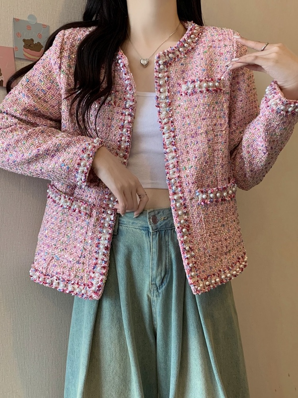 Plus Size Pink Tweed Jacket