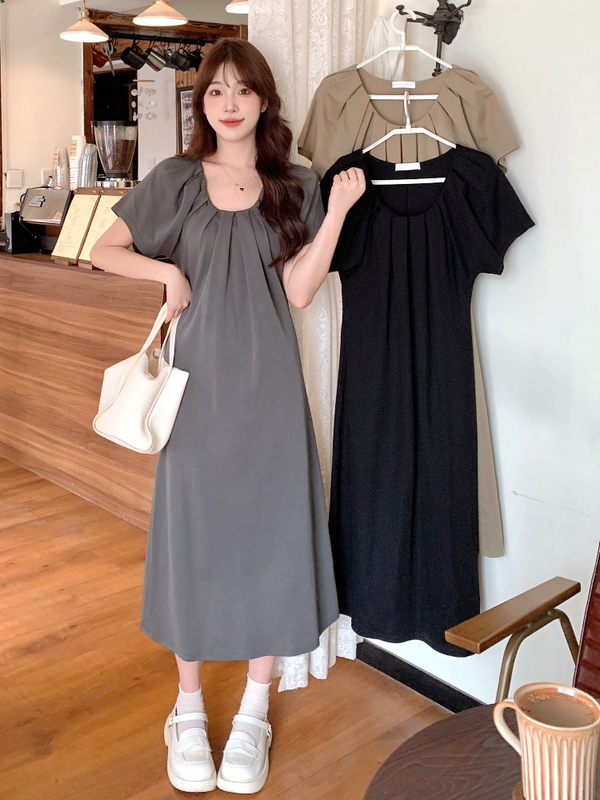 Plus Size Pleat Korean Midi Dress