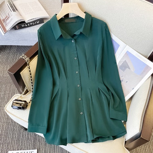 Plus Size Korean Peplum Long Sleeve Shirt Blouse