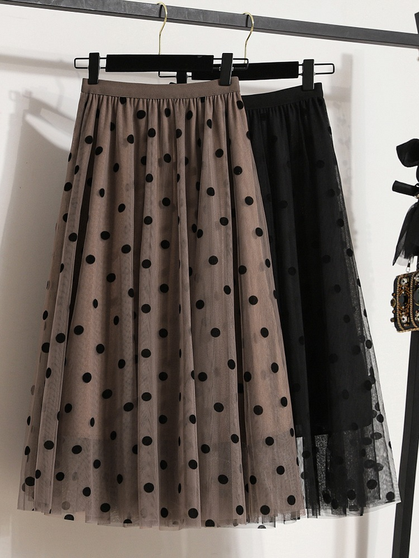 Plus Size Polka Dots Tulle Midi Skirt