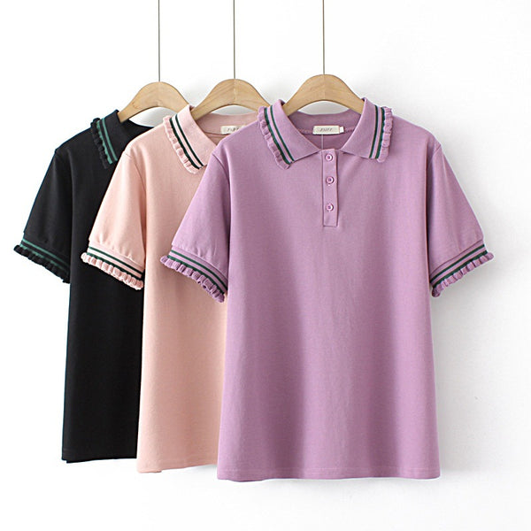 Plus Size Frill Collar Polo T Shirt (EXTRA BIG SIZE)