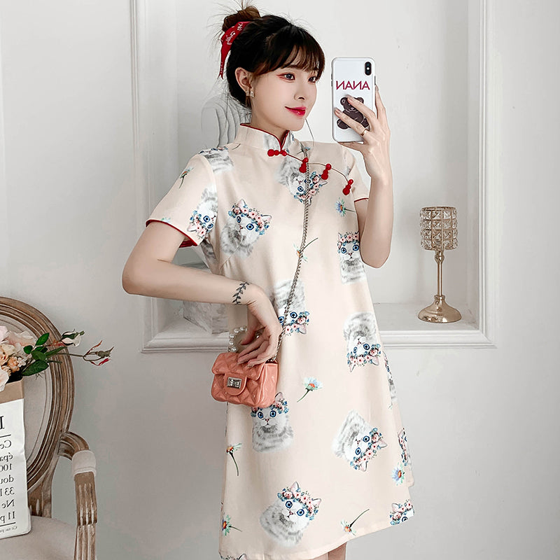 Plus Size Vintage Cats Cheongsam