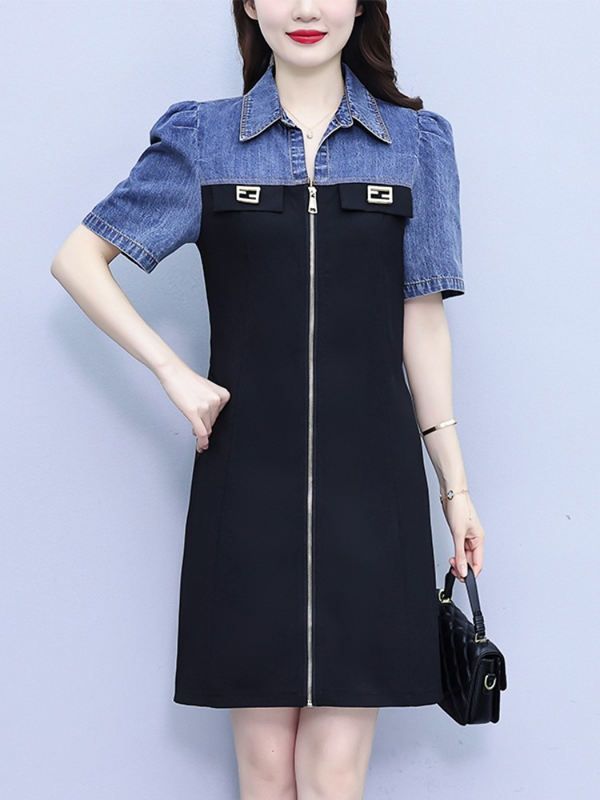 Plus Size Puff Sleeve Denim Black Dress – Pluspreorder