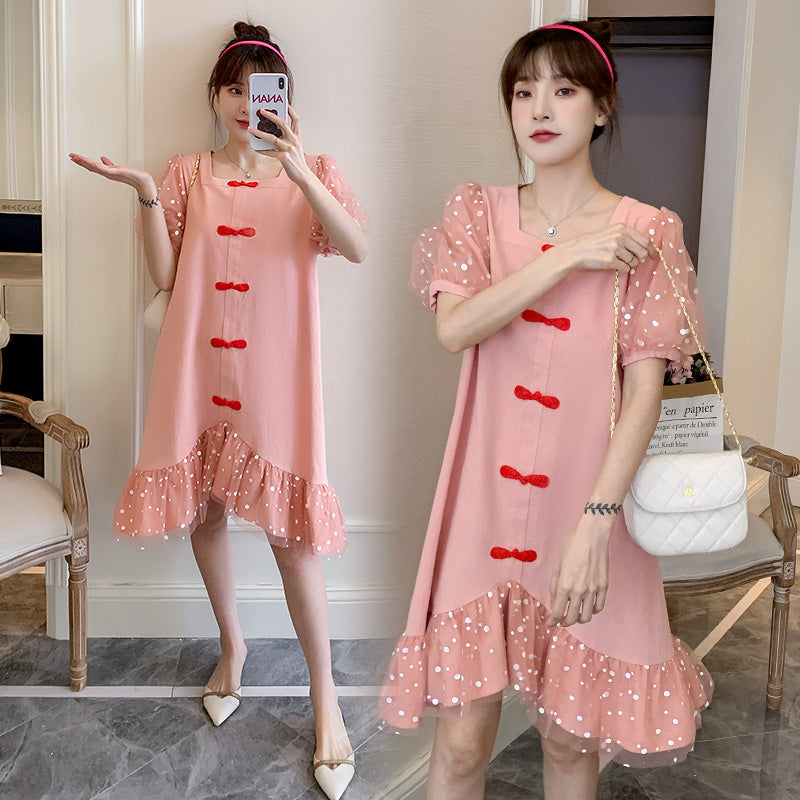 Plus Size Pink Sequin Square Neck Cheongsam