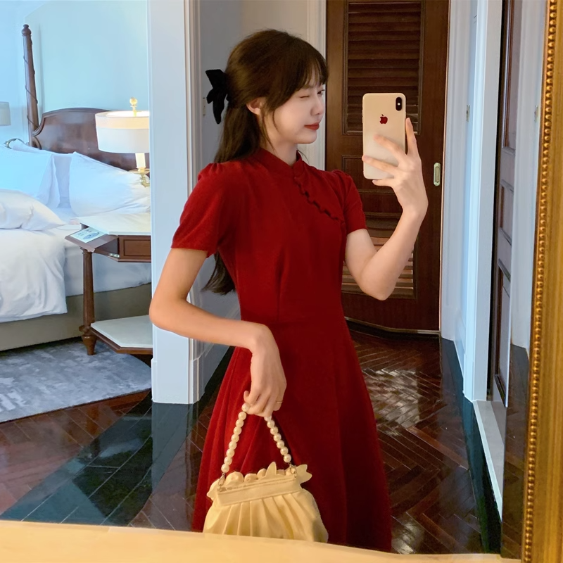 Plus Size Red A Line Cheongsam Dress