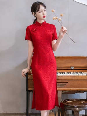 Plus Size Red Lace Cheongsam Dress