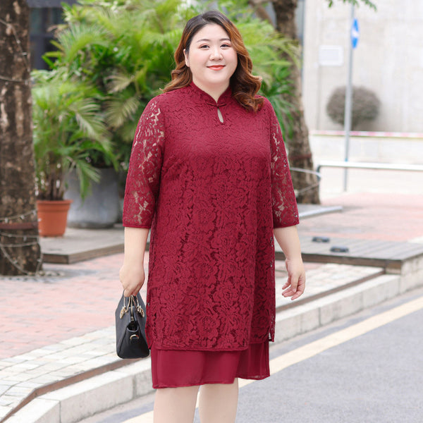 Plus Size Red Lace Cheongsam