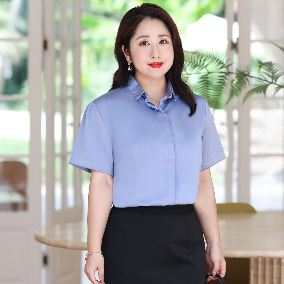 Plus Size Satin Office Short Sleeve Shirt Blouse (Extra Big Size ...