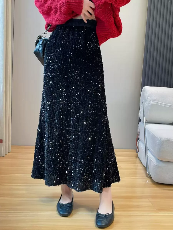 Plus Size Sequin Midi Skirt