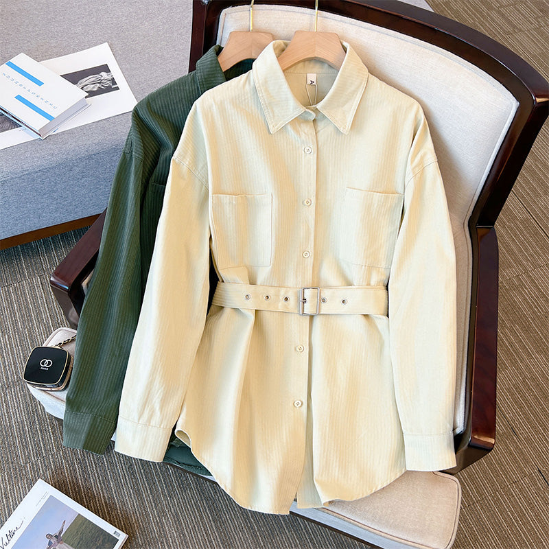 Plus Size Belted Long Sleeve Shirt