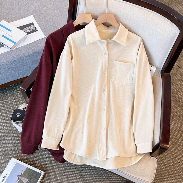 Plus Size Corduroy Long Sleeve Shirt