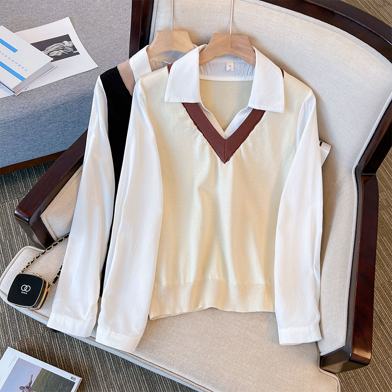 Plus Size Mock Vest Layer Shirt Blouse