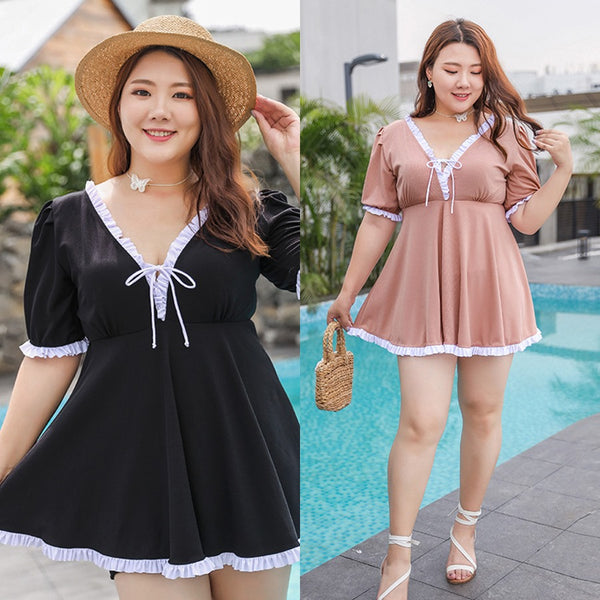 Plus Size Short Sleeve Dress Swimsuit