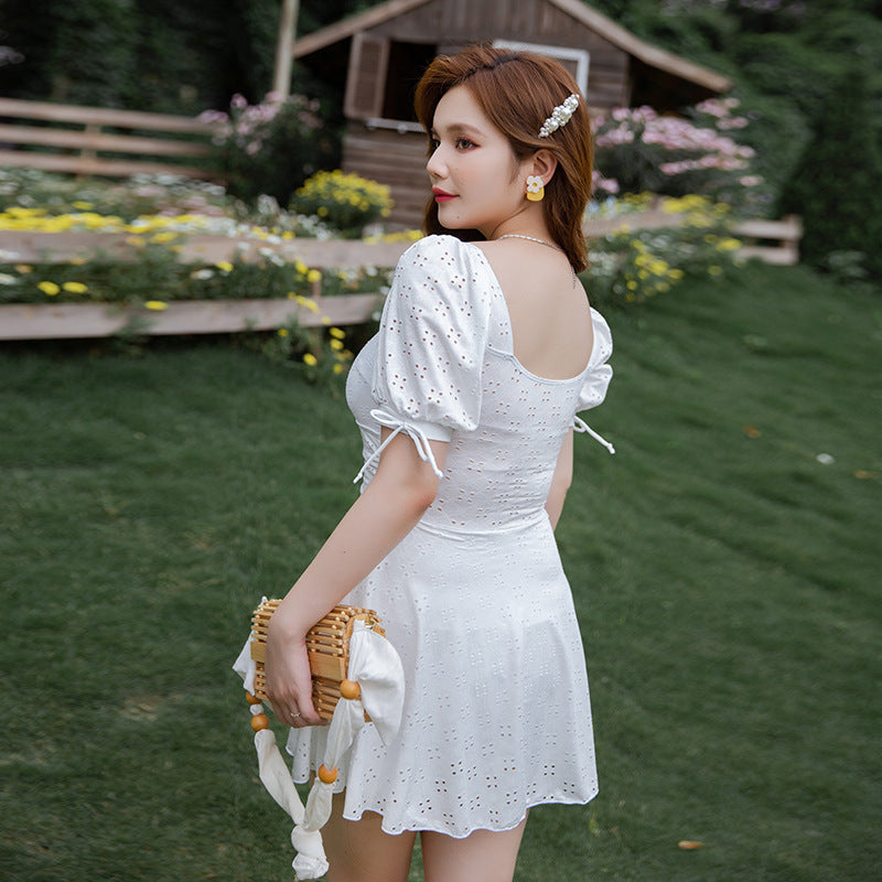 Plus Size Crochet Short Sleeve Swimsuit Pluspreorder