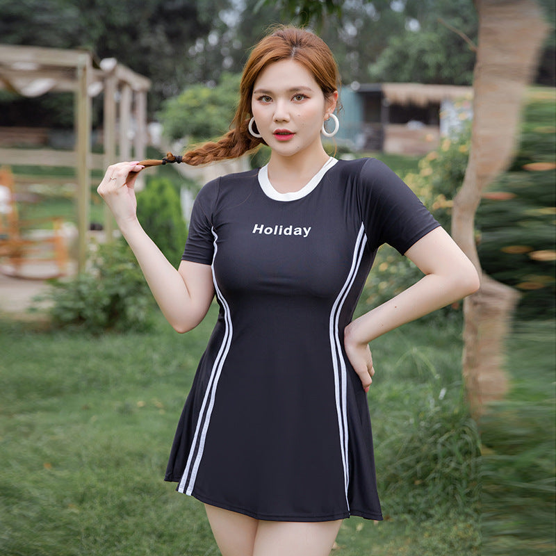Plus Size Sporty Short Sleeve Swim Dress with Separate Swim Shorts