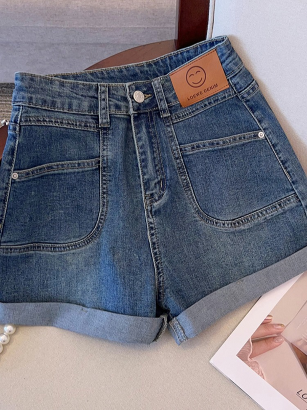 Plus Size Smiley Korean High Waist Denim Shorts