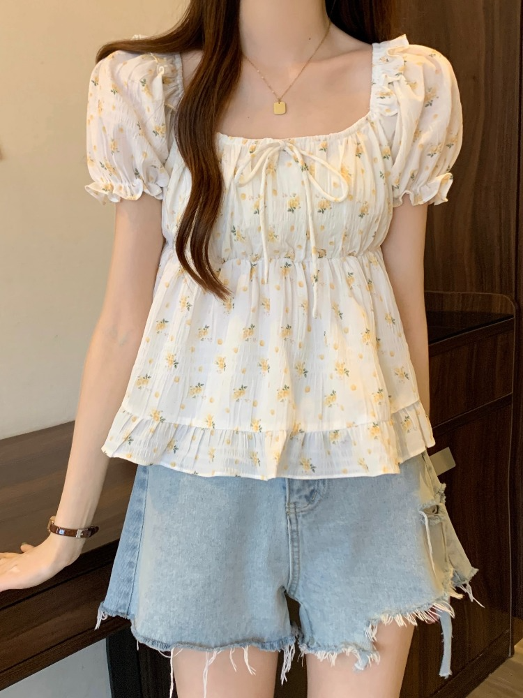 Plus Size Square Neck Ditsy Floral Babydoll Top