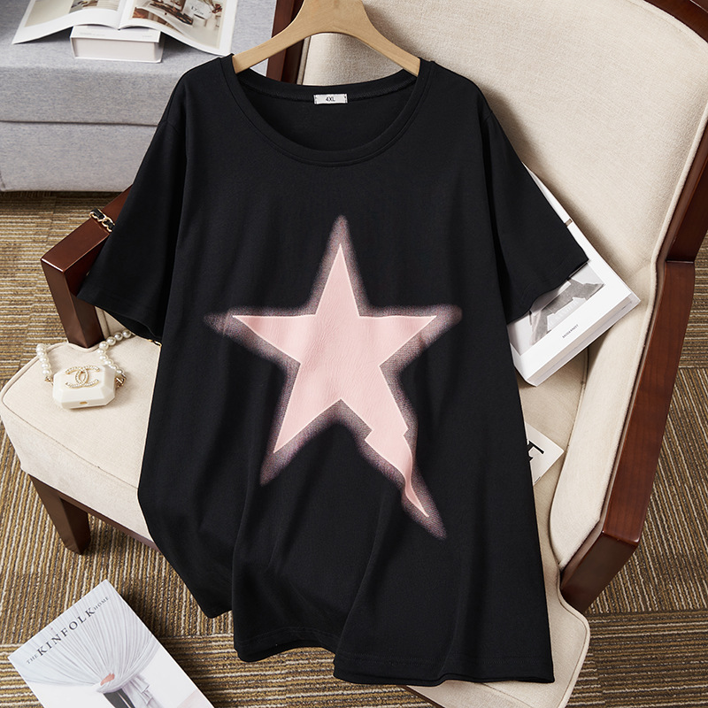 Plus Size Star Cotton Tunic T Shirt (EXTRA BIG SIZE)