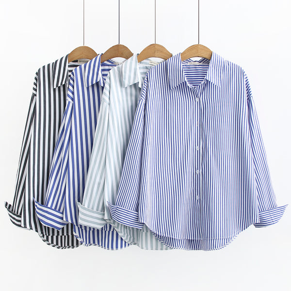 (Special Price!) Plus Size Stripe Long Sleeve Shirt (EXTRA BIG SIZE)