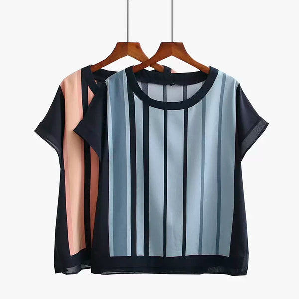 Plus Size Stripes Mixed Print Top