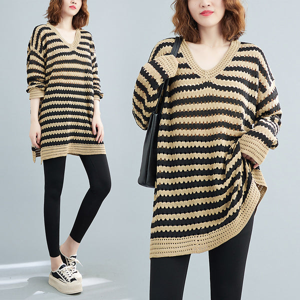 Plus Size Chevron V Neck Sweater