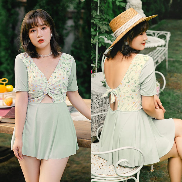 Plus Size Swing Short Sleeve Dress Swimsuit