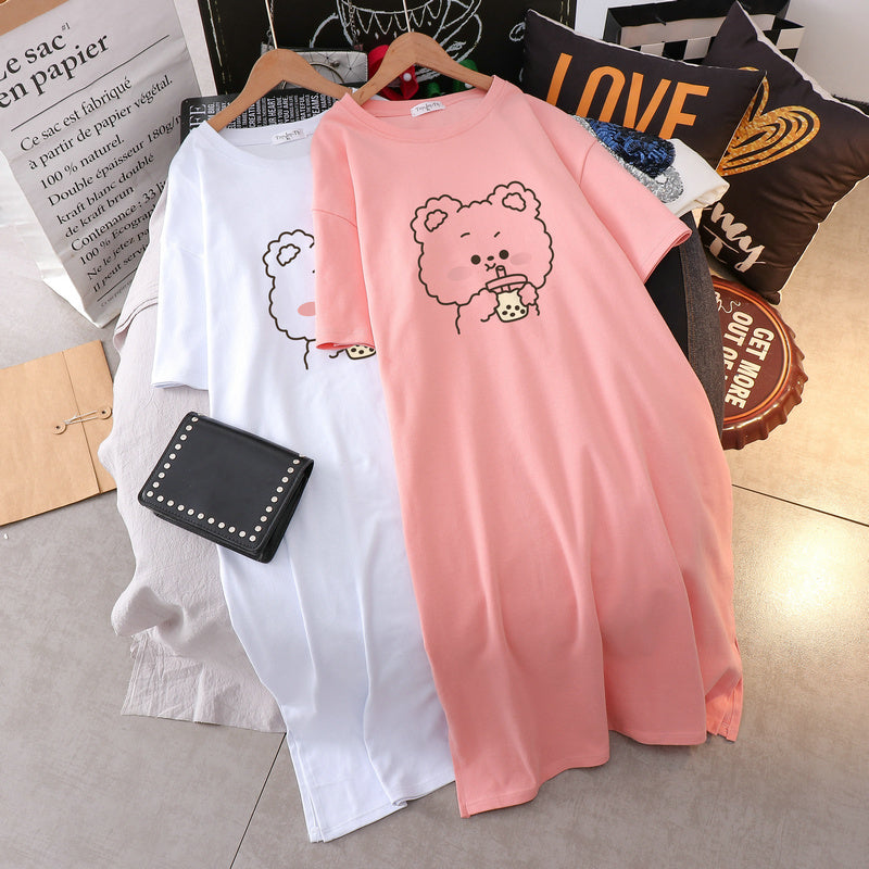 Plus Size Cute Bear Cotton T Shirt Midi Dress