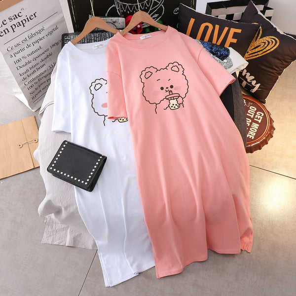 Plus Size Cute Bear Cotton T Shirt Midi Dress