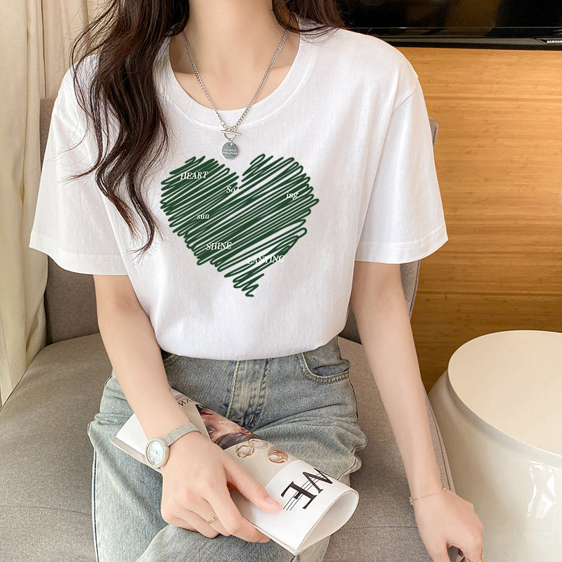 Plus Size Cotton Heart Graphic T Shirt